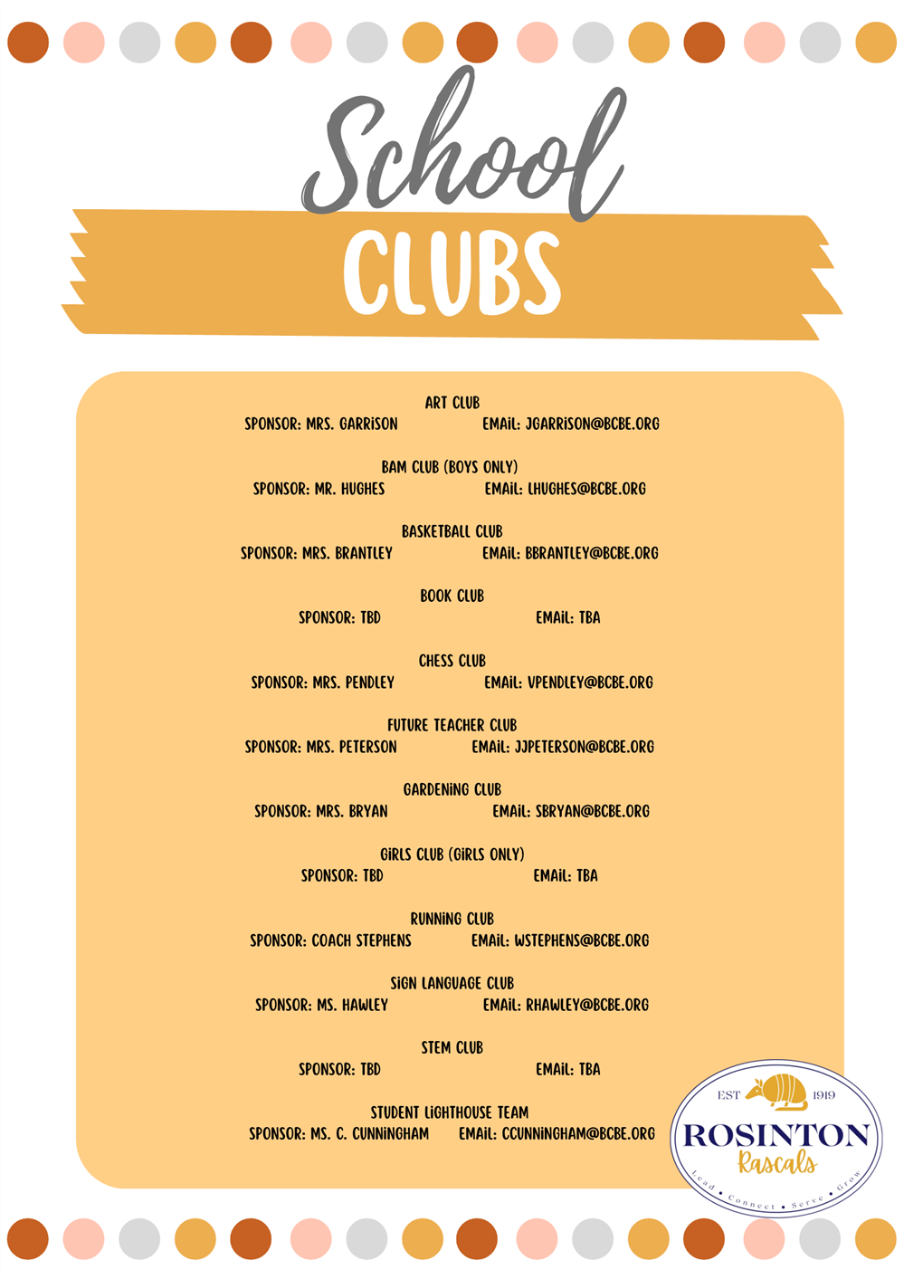 List of available clubs at Rosinton School